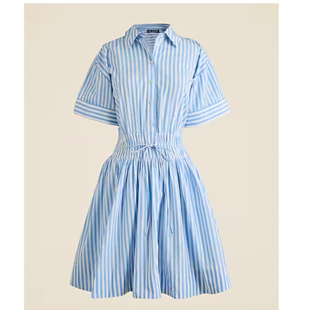 J. Crew Blue and White Striped Mini Shirt Dress